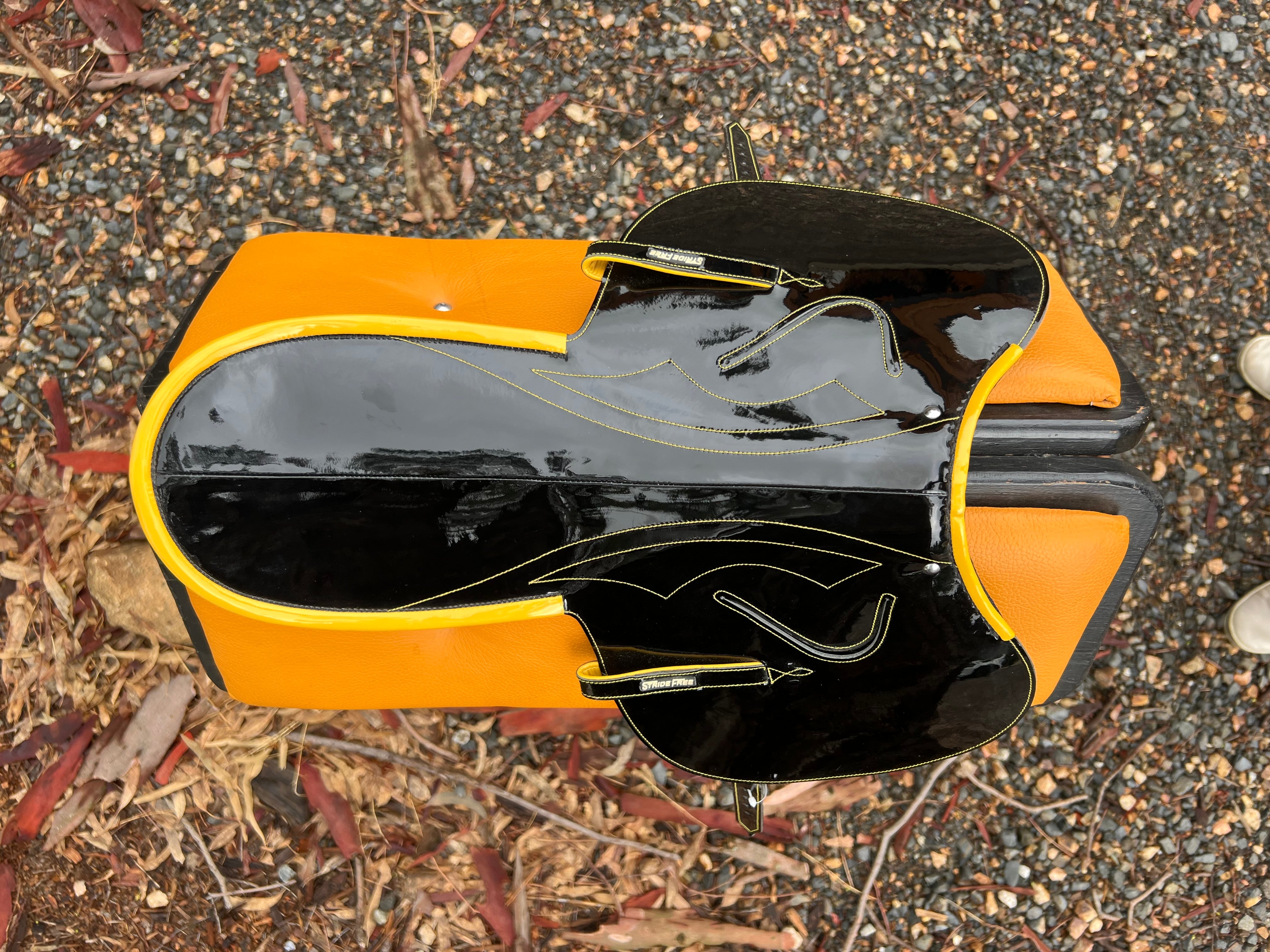 740g Black Patent Yellow Piping. ONE ONLY!