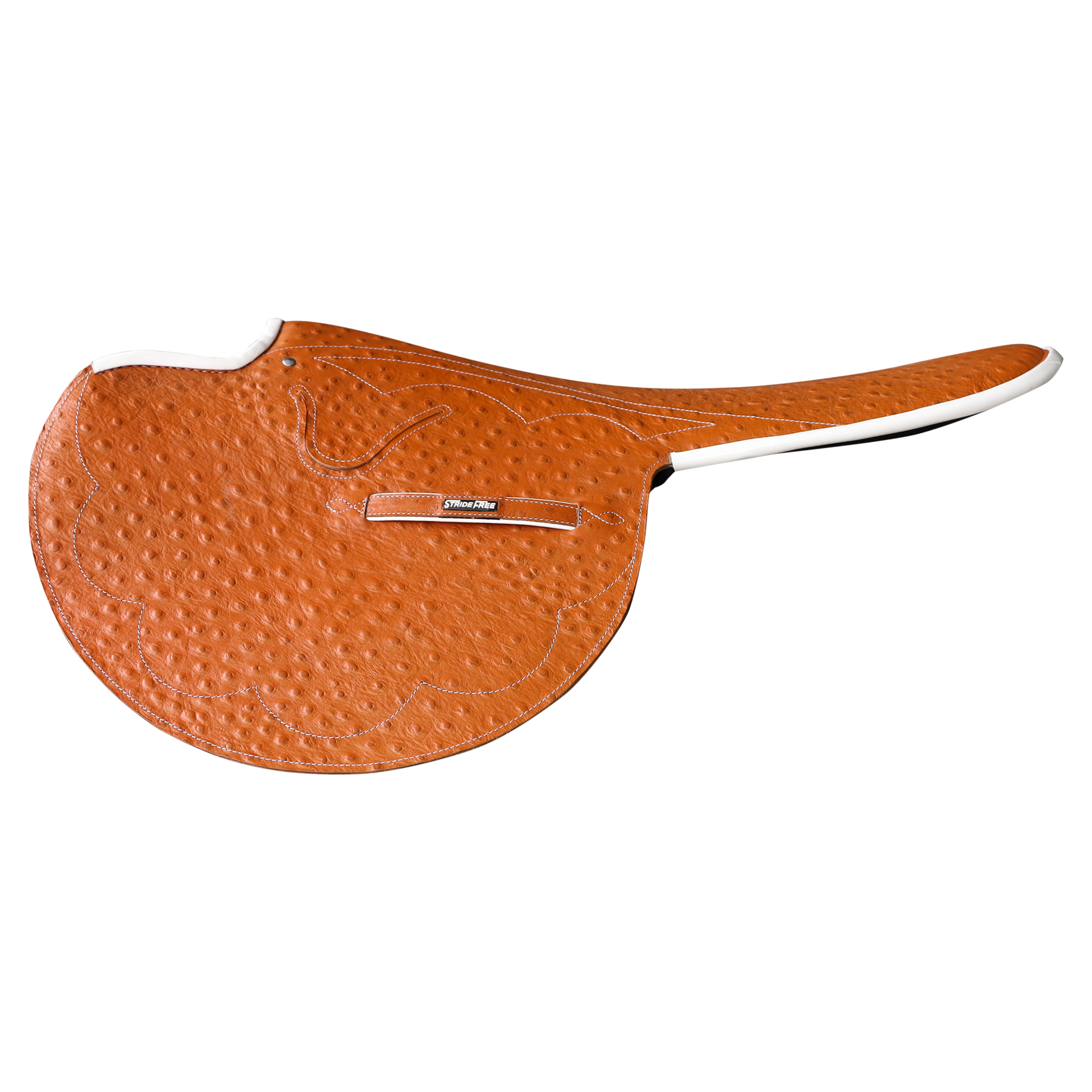 SALE 3kg Race Saddle Tan Ostrich Print White Piping Forward Cut ONE ONLY